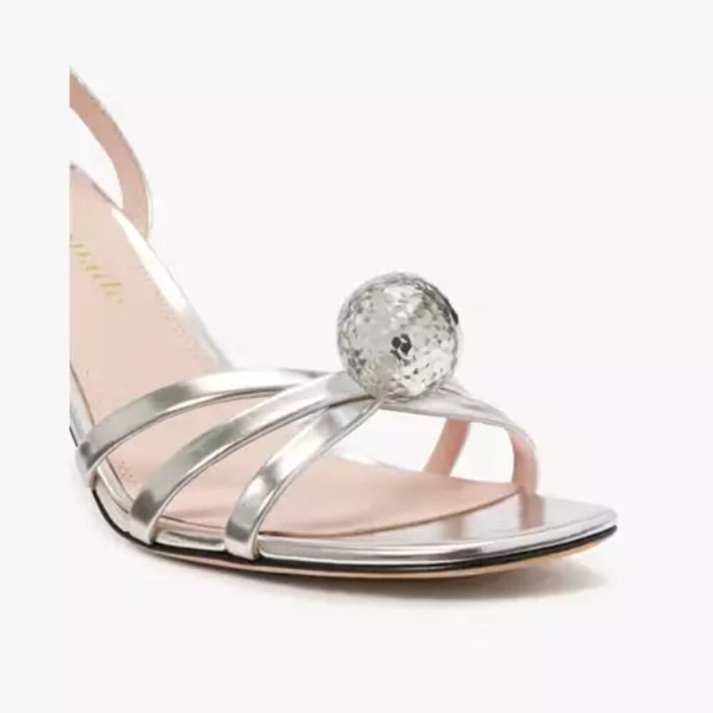 Kate Spade Women's Let's Dance Sandals Size 9 Silver Metallic Leather Square Toe